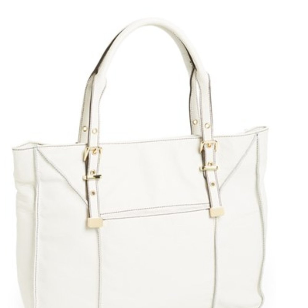 New Bag Leather Satchel Shopper Tote WHITE HandBag Purse NWT - Picture 2 of 16